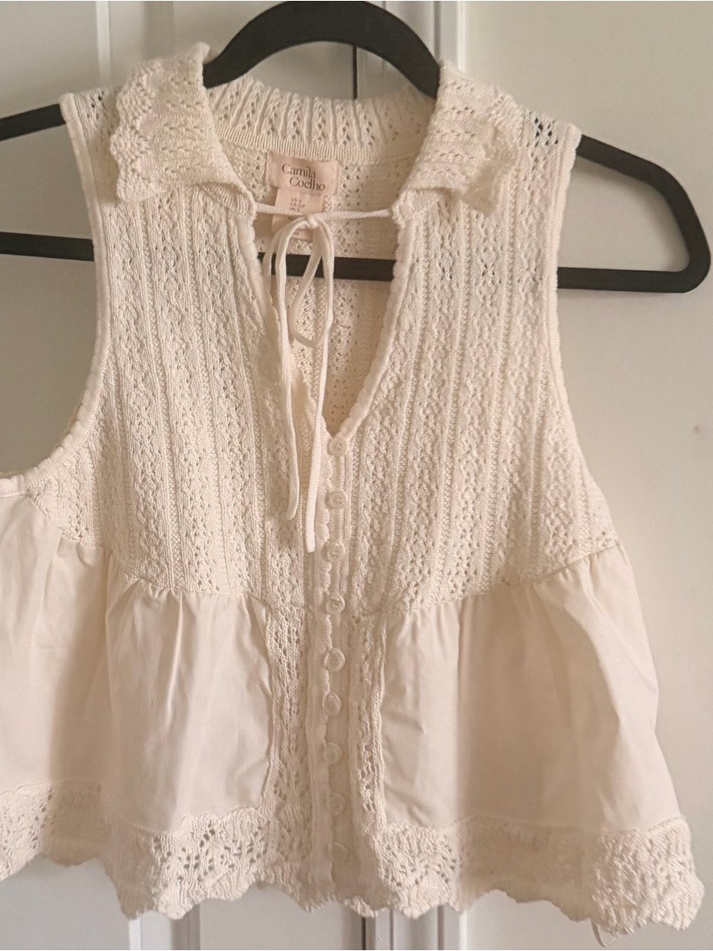 Camila Coelho Cream Crochet Peplum Camisole - Picture 8 of 9